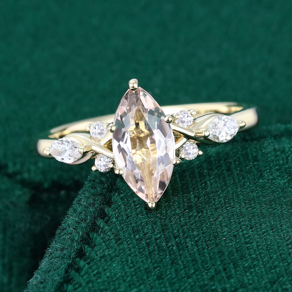 1ct marquise cut morganite art deco engagement ring