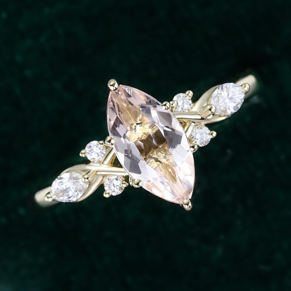 1ct marquise cut morganite art deco engagement ring