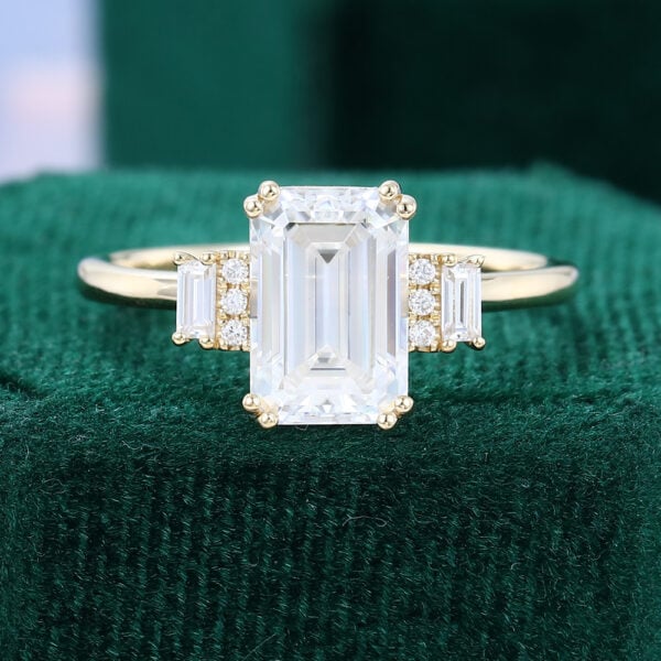 Art Deco Emerald Cut Moissanite Engagement Ring