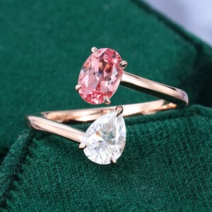 Pink Sapphire & Moissanite Bypass Toi et Moi Ring