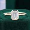 Emerald Cut Moissanite Bezel Solitaire Engagement Ring
