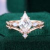 Kite Cut Moissanite Engagement Ring Set Opal Accented Bridal Ring Set (1)