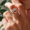 Kite Cut Moss Agate Engagement Ring Cluster Bridal Ring Set (2)