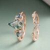 Kite Cut Moss Agate Engagement Ring Cluster Bridal Ring Set (3)