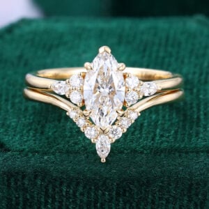 1CT Marquise Cut Lab Diamond Unique Bridal Wedding Ring Set