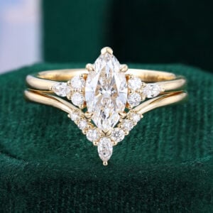 1CT Marquise Cut Lab Diamond Bridal Set Unique Engagement Ring Set