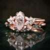 Nature Inspired Marquise Moissanite Bridal Ring Set Blossom Cluster Engagement Ring Set (1)