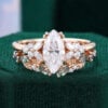 Nature Inspired Marquise Moissanite Bridal Ring Set Blossom Cluster Engagement Ring Set