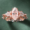 Nature Inspired Marquise Moissanite Bridal Ring Set Blossom Cluster Engagement Ring Set (3)