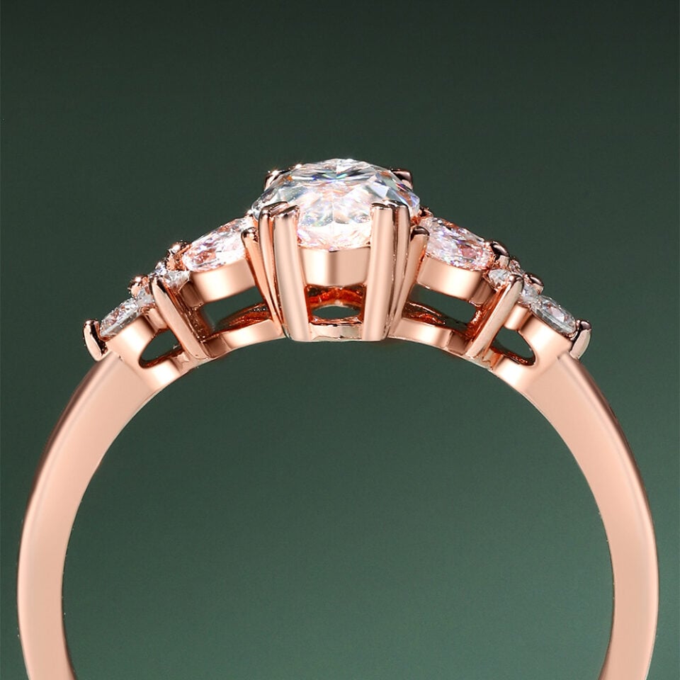 Nature Inspired Marquise Moissanite Bridal Ring Set Blossom Cluster Engagement Ring Set (5)