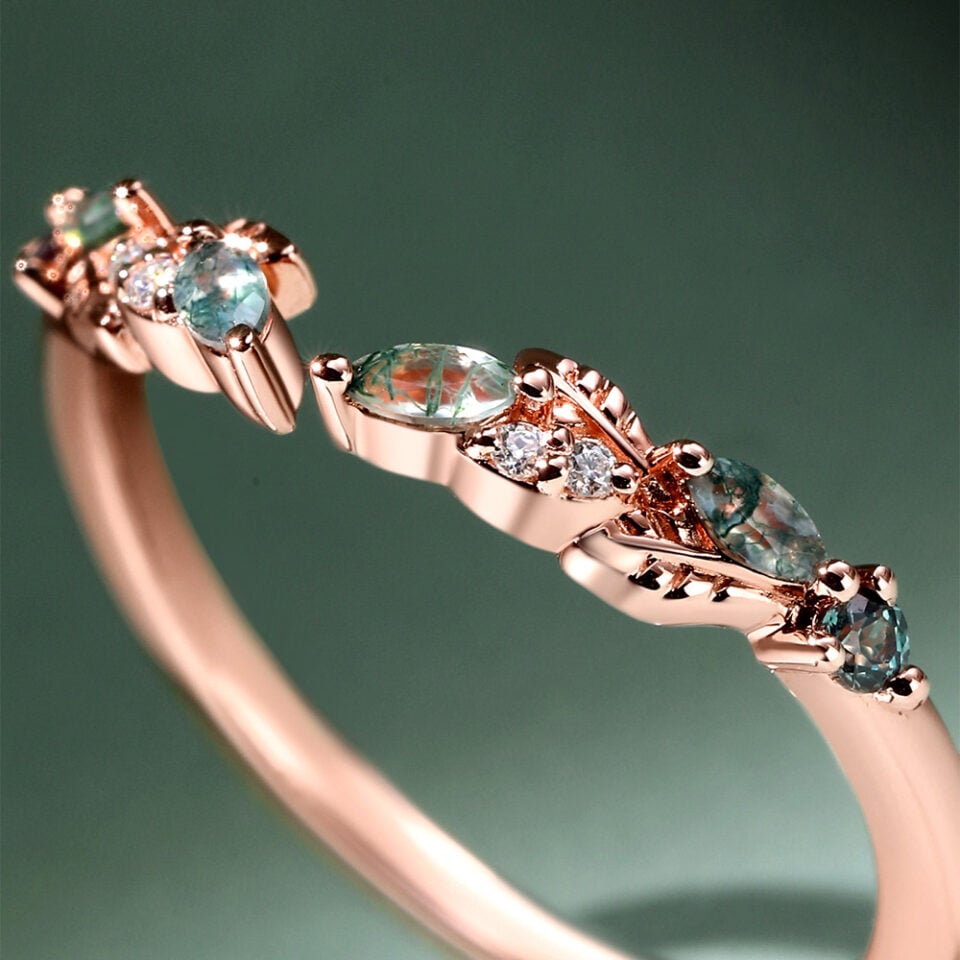 Nature Inspired Marquise Moissanite Bridal Ring Set Blossom Cluster Engagement Ring Set (7)
