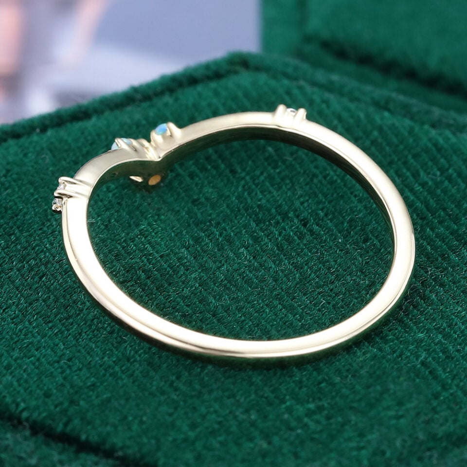 Opal & Diamond Pointed Curve Wedding Band Staking Ring For Women (4)