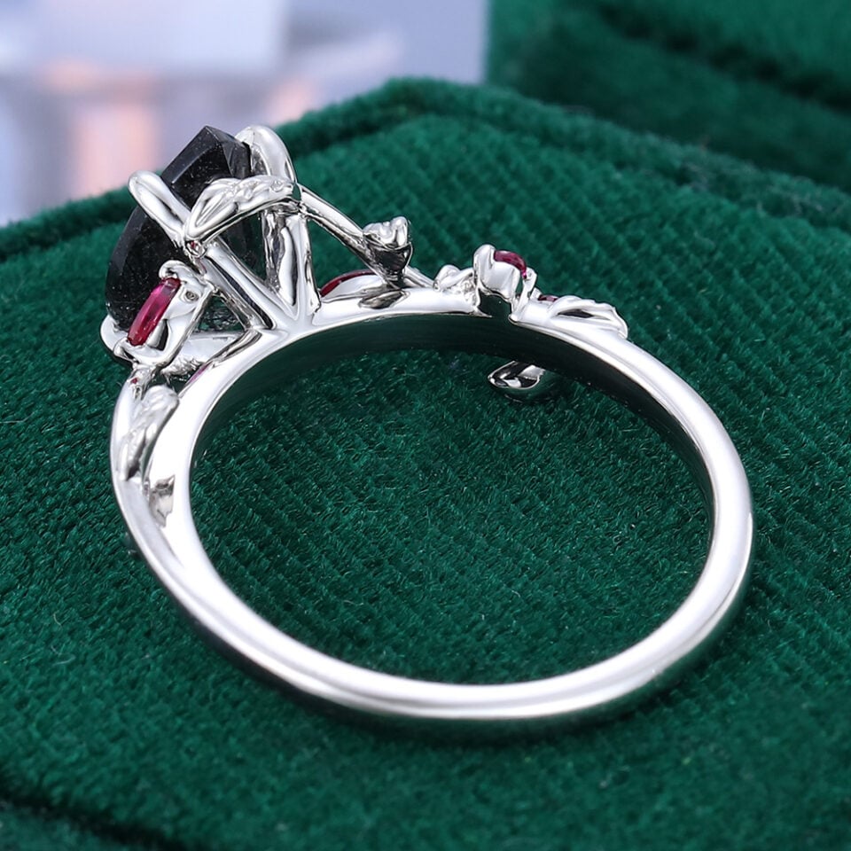 Pear Cut Black Rutilated Quartz Ring With Ruby Accents (10)