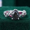 Pear Cut Black Rutilated Quartz Ring With Ruby Accents