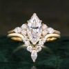 Unique 1CT Marquise Cut Lab Grown Diamond Engagement Ring Set