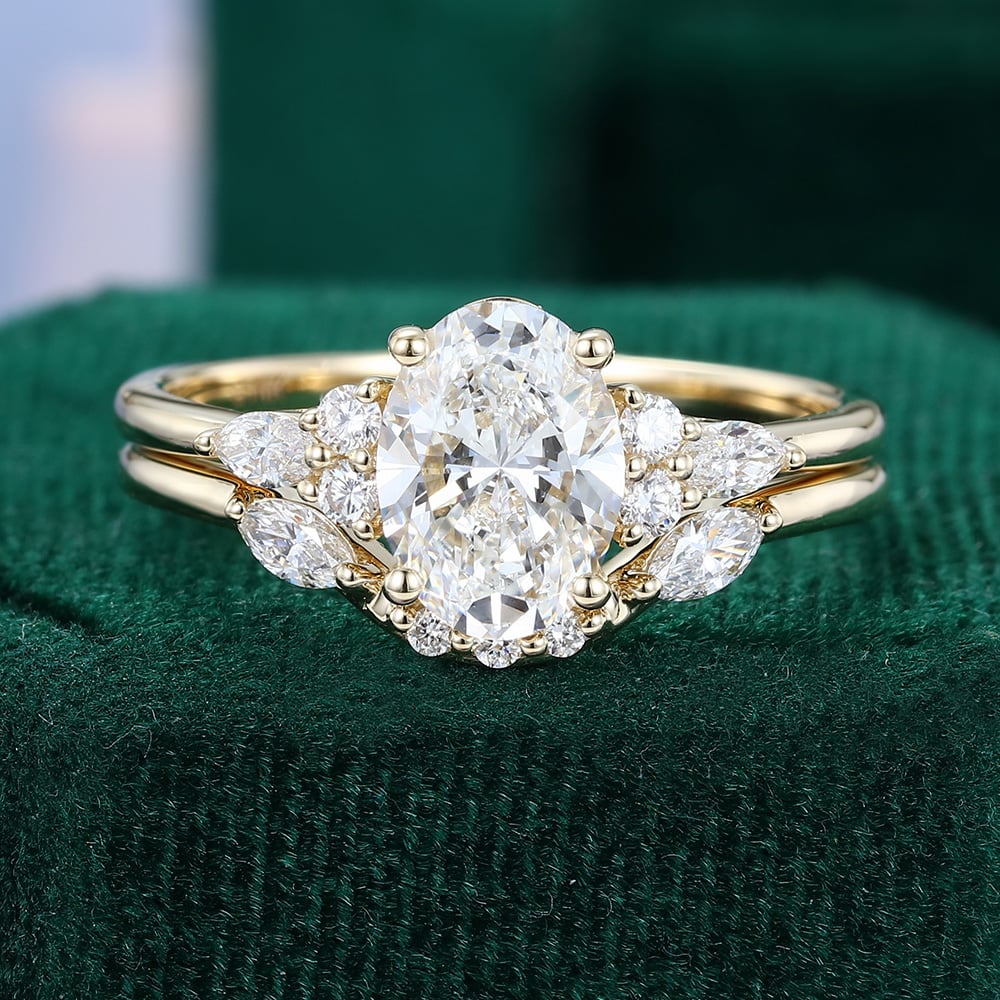 Yellow Gold Oval Engagement Ring Baguette Side Stones Three Stone