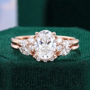 1.5CT Lab Diamond Engagement Set Oval Cut Wedding Ring Set