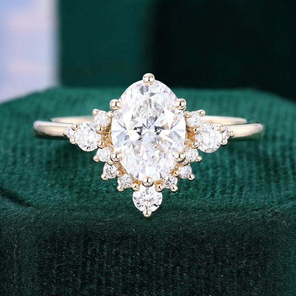 1.5CT Oval Cut Lab Diamond Bottom Cluster Engagement Ring