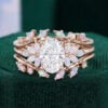 1.5CT Oval Cut Lab Diamond Petal Bridal Ring Set Marquise Opal Accented