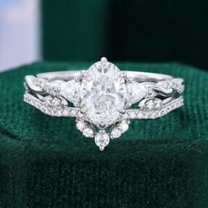 1.5CT Oval Lab Diamond 2PCS Braid Engagement Ring Set