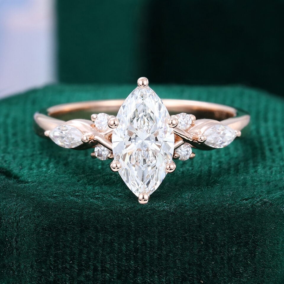 1CT Marquise Cut Lab Diamond Art Deco Engagement Ring