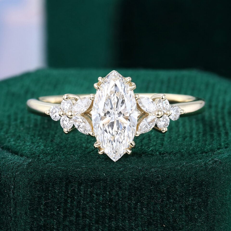 1CT Marquise Cut Lab Diamond Blossom Engagement Ring