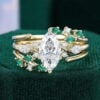 1CT Marquise Diamond Engagement Ring Set with Leaf Enhancer