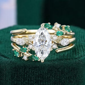 1CT Marquise Diamond Engagement Ring Set with Leaf Enhancer