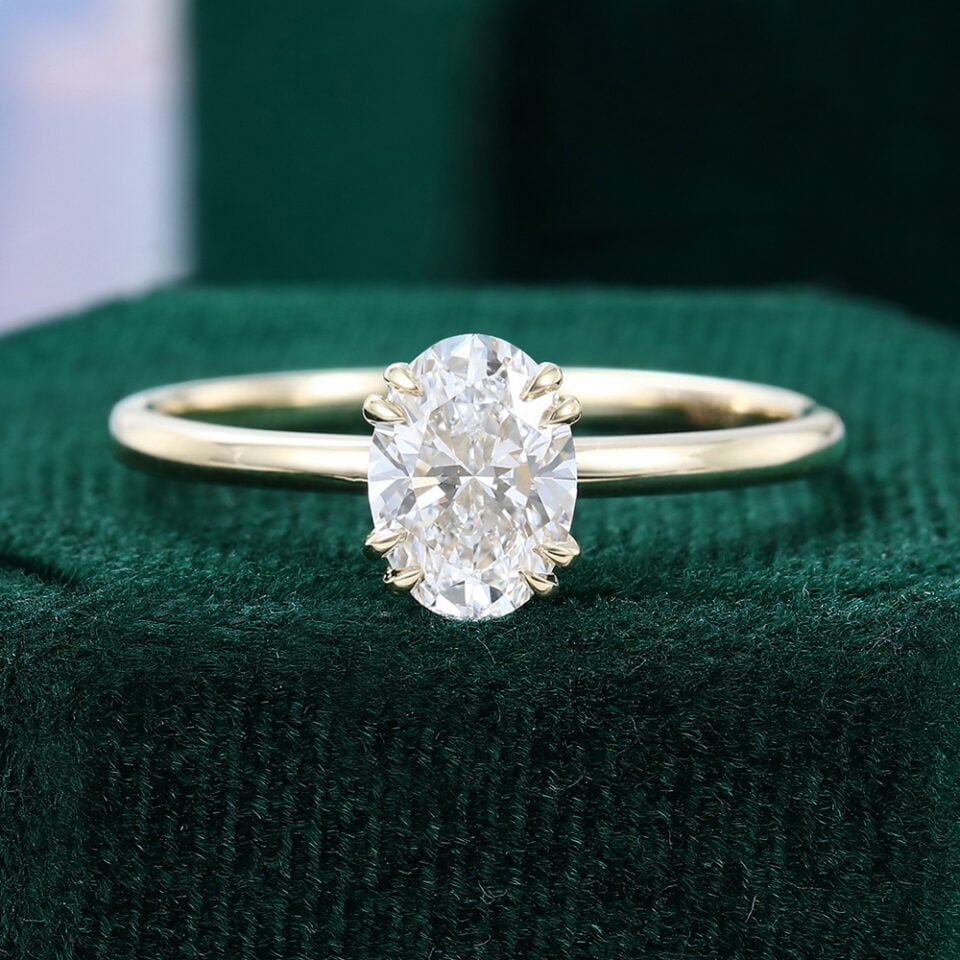 1CT Oval Cut Lab Diamond Solitaire Engagement Ring Double Claw Prongs