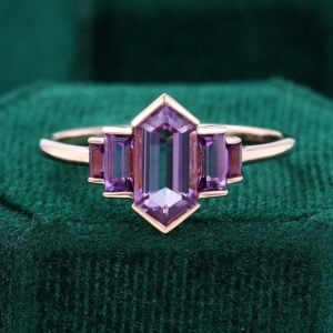 Art Deco Elongated Hexagon Cut Amethyst Promose Ring