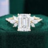 Emerald Cut Lab Diamond Engagement Ring Marquise Accented Bridal Ring