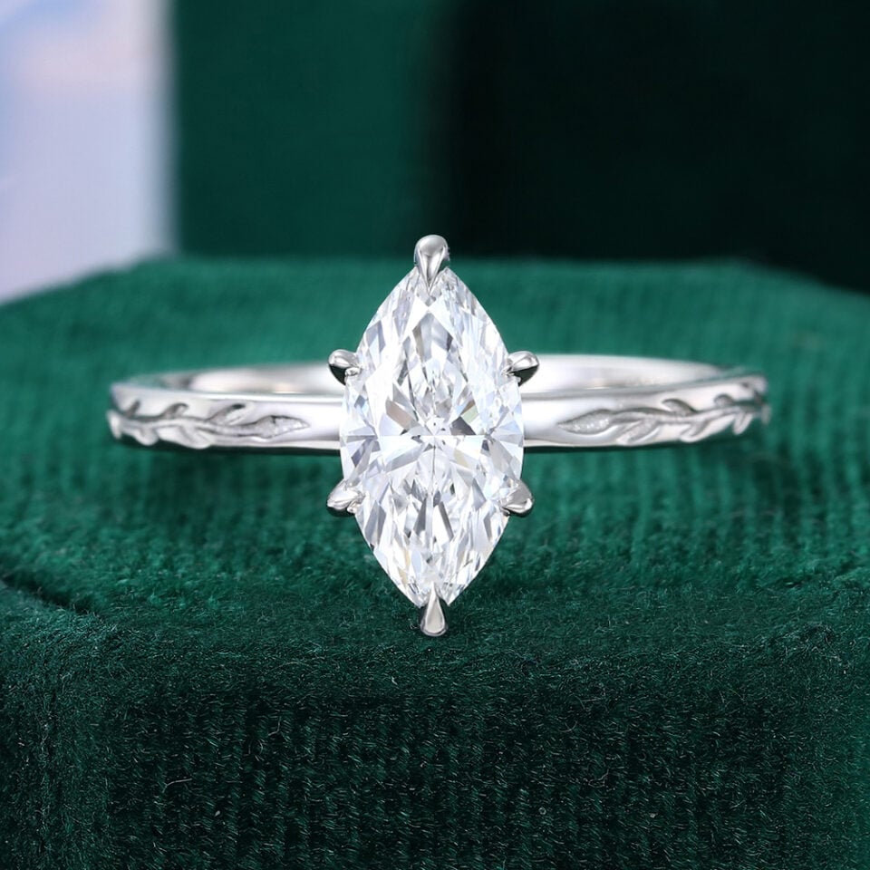 1CT Marquise Diamond Wheat Engraved Solitaire Engagement Ring