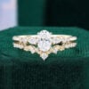 Oval Cut Lab Diamond Engagement Ring Set With Leaf Band