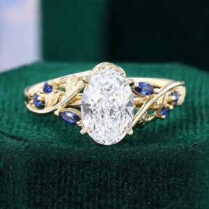 1.5CT Oval Cut Lab Diamond Leafy Non Traditional Engagement Ring