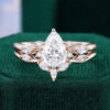 Pear Cut Lab Diamond Engagement Ring Set 2PCS Unique Bridal Ring Set