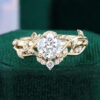 Round Cut Lab Diamond Bridal Ring Set Nature Inspired Engagement Ring Set