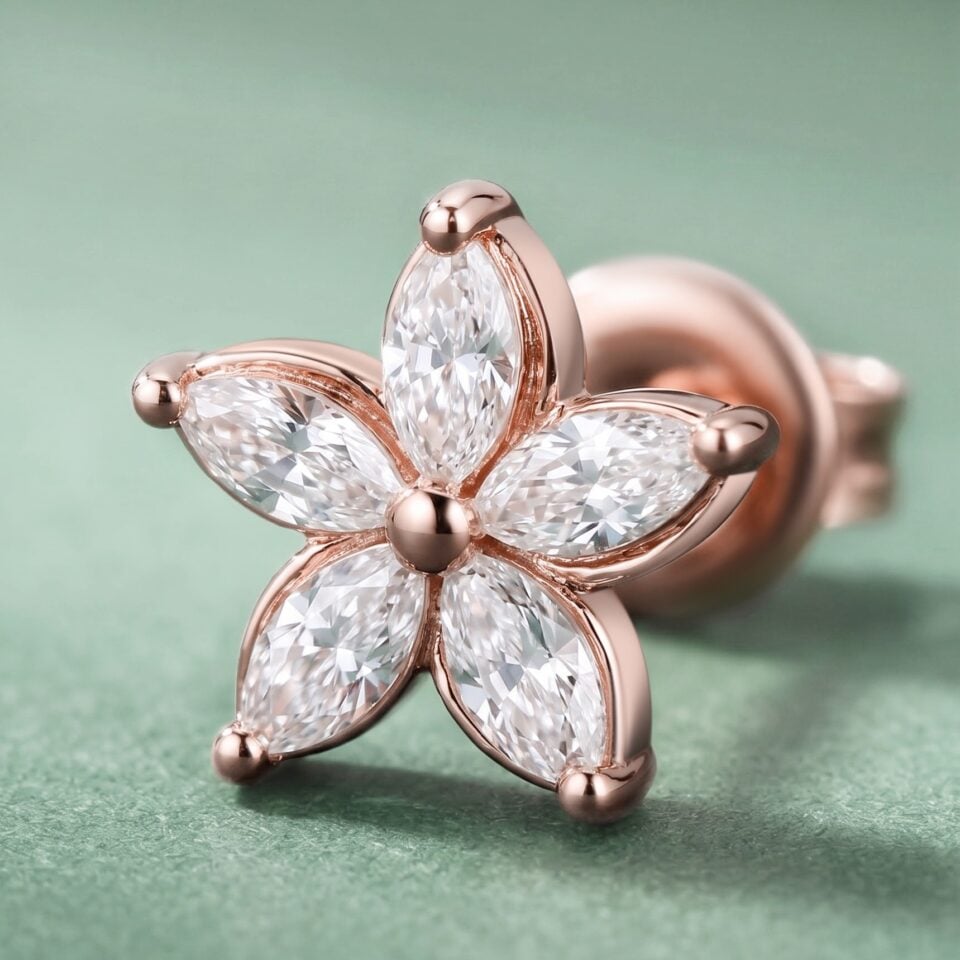 Spiral Blossom Marquise Moissanite Stud Earrings (1)