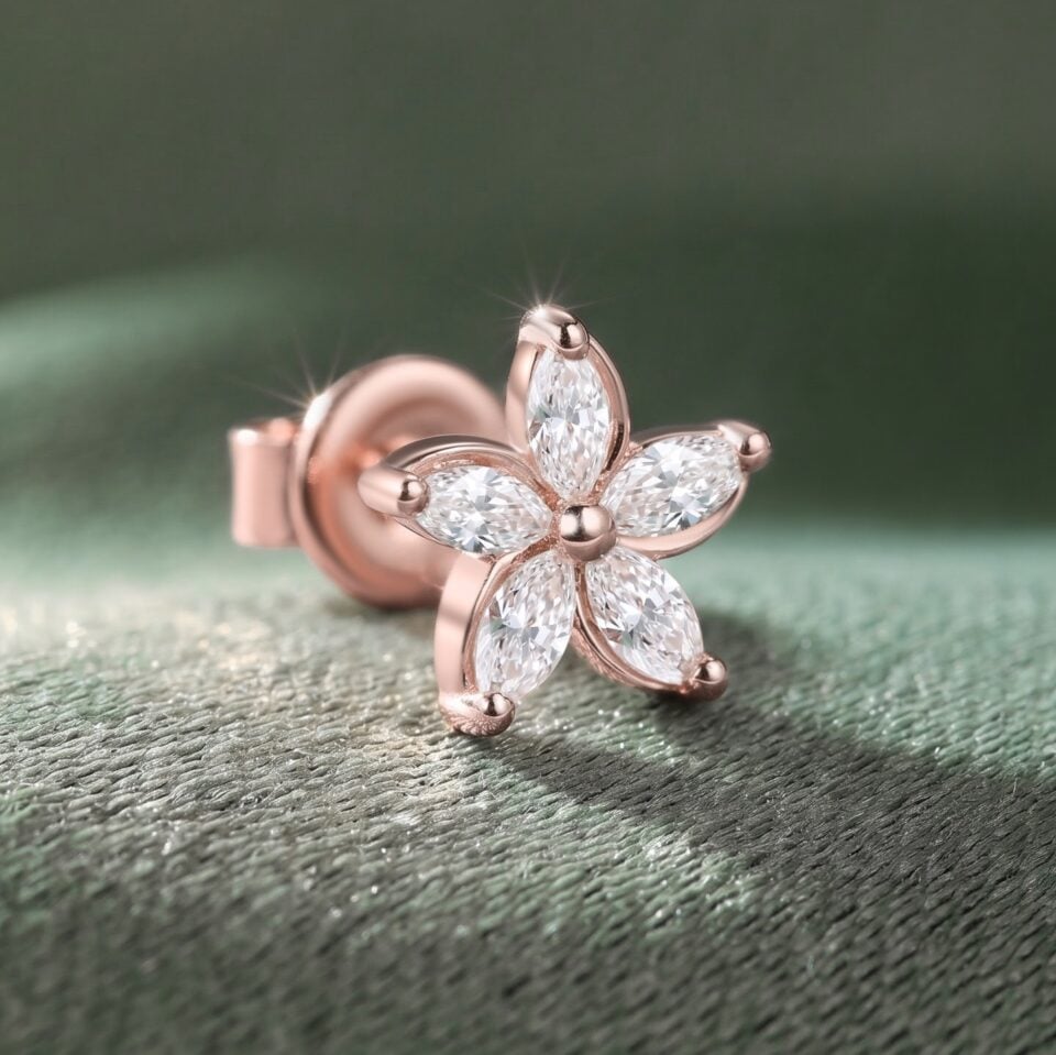 Spiral Blossom Marquise Moissanite Stud Earrings (3)