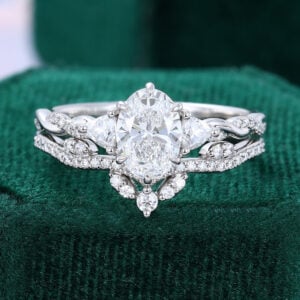 1.5CT Oval Lab Diamond 2PCS Braid Engagement Ring Set