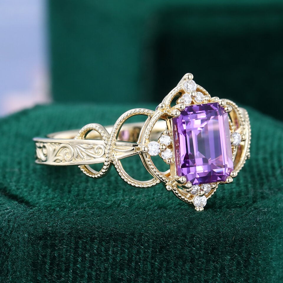 Emerald Cut Amethyst Infinity Engagement Ring (2)
