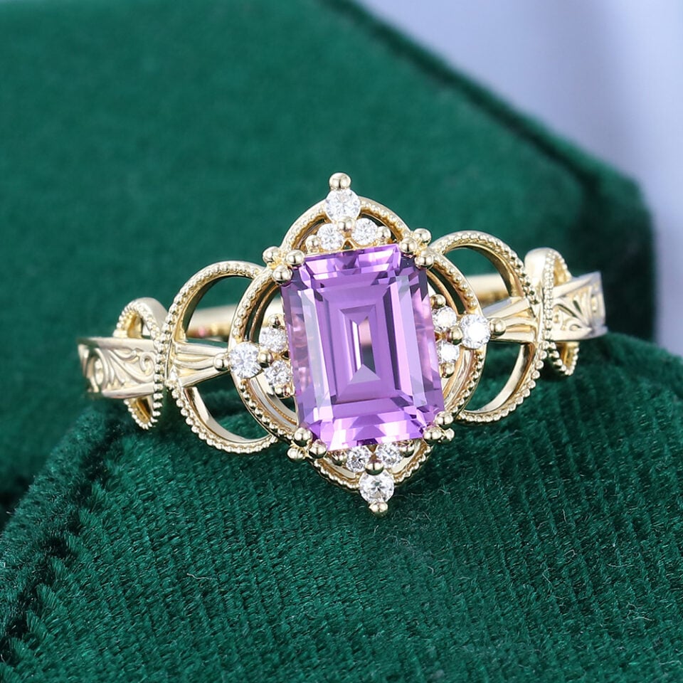 Emerald Cut Amethyst Infinity Engagement Ring (5)