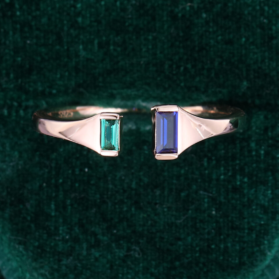Emerald Cut Lab Sapphire Open Band (3)