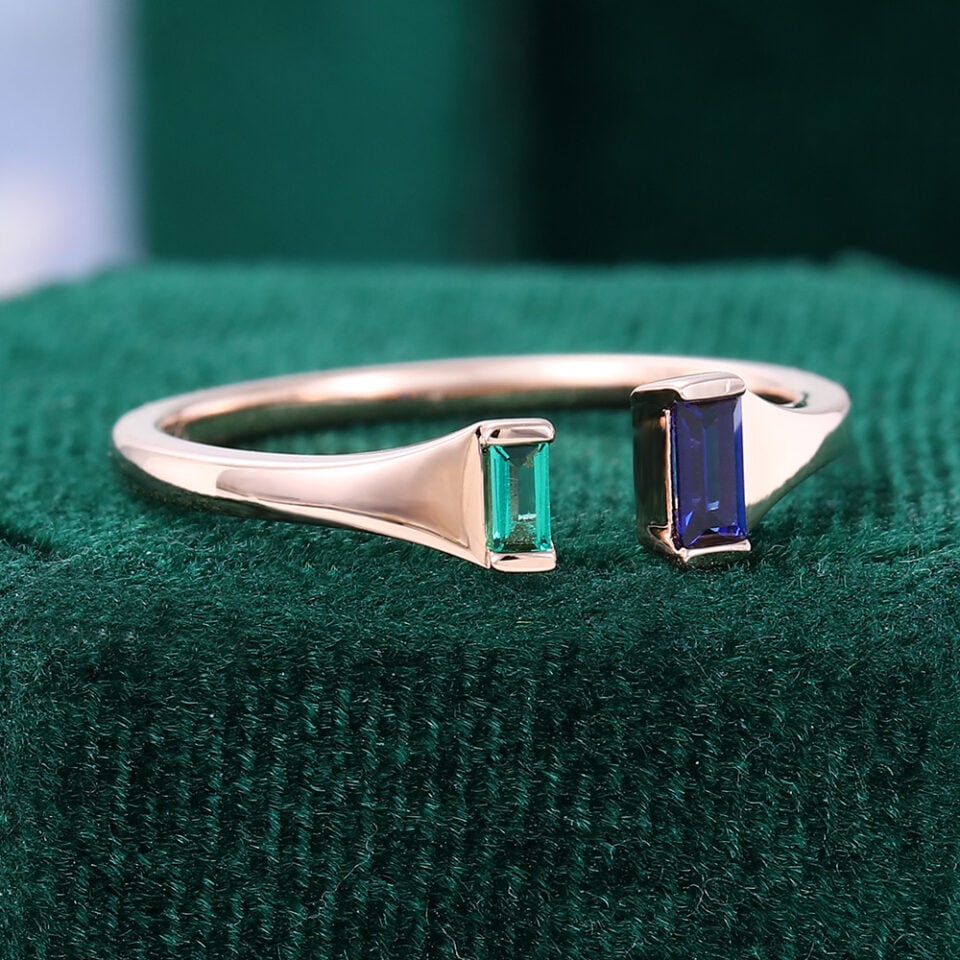 Emerald Cut Lab Sapphire Open Band (5)