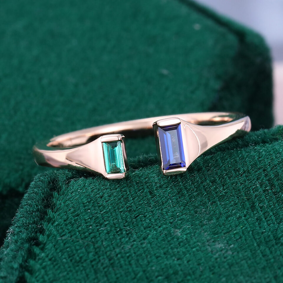 Emerald Cut Lab Sapphire Open Band (6)