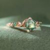 Hexagon cut moss agate engagement ring nature inspired forest ring