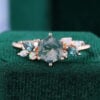 Hexagon Cut Moss Agate Promise Ring Trio Side Stones Engagement Ring (1)