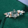 Hexagon Cut Moss Agate Promise Ring Trio Side Stones Engagement Ring (6)