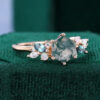 Hexagon Cut Moss Agate Promise Ring Trio Side Stones Engagement Ring (7)