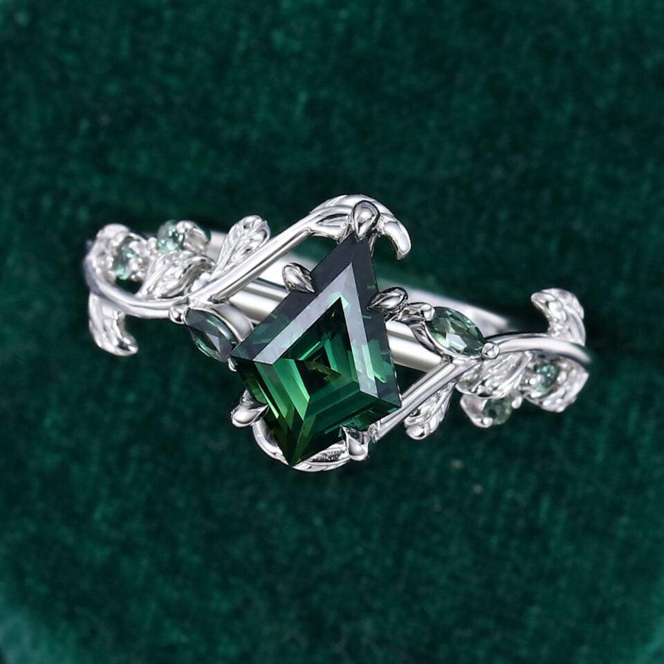Kite Cut Green Sapphire Nature Inspired Engagement Ring (4)