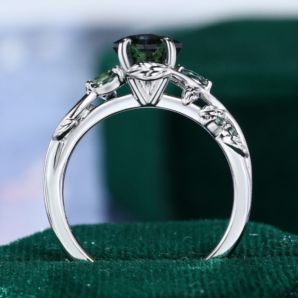 Kite Cut Green Sapphire Nature Inspired Engagement Ring (5)
